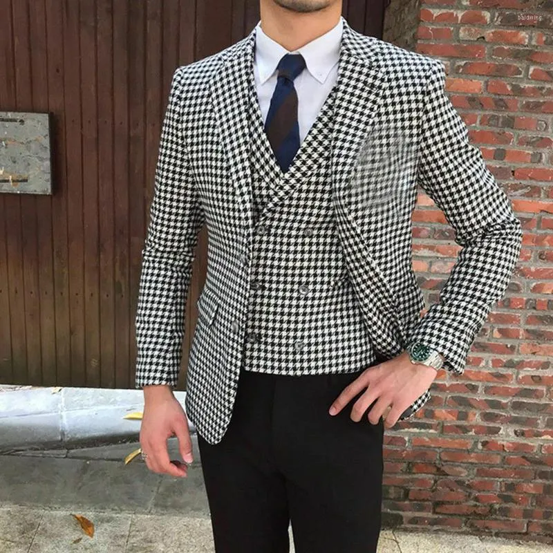 Costumes pour hommes Jeltoin Houndstooth Design Wedding Tuxedo For Groom Slim Fit Notch Notch Smoking Party Blazer Costume masculin Homme
