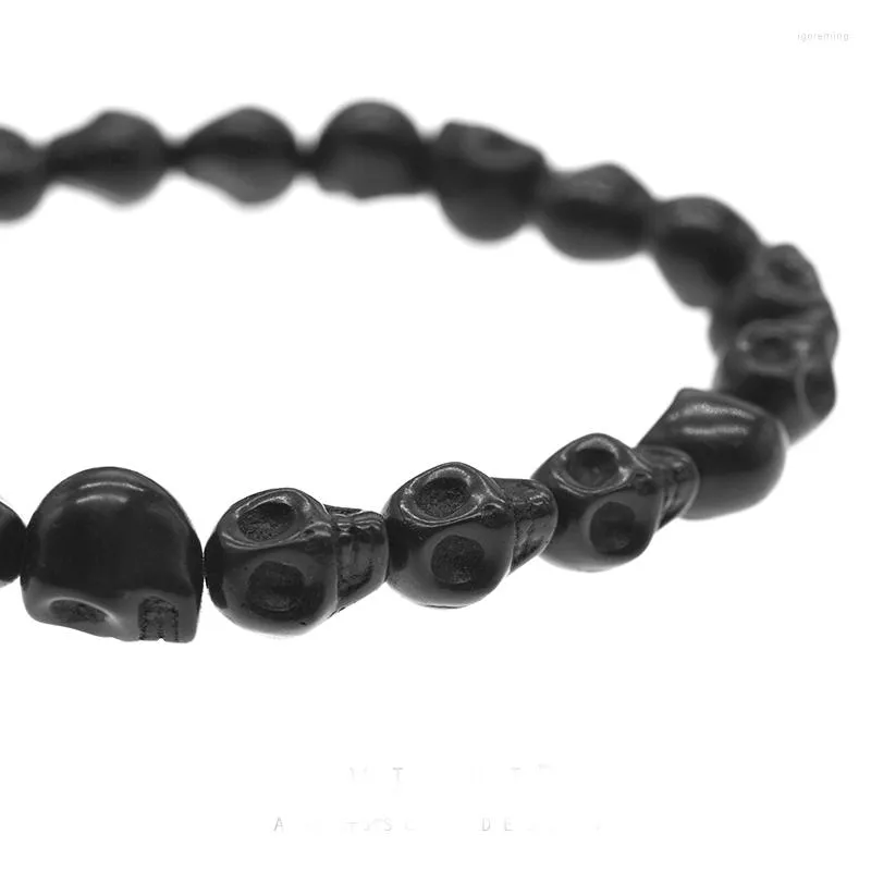 Strand STENYA Black Skull Men Bracelets Stretch Cord Bbracelet Jewelry Elastic Natural Stone Designer Pulseras Bijoux Trendy