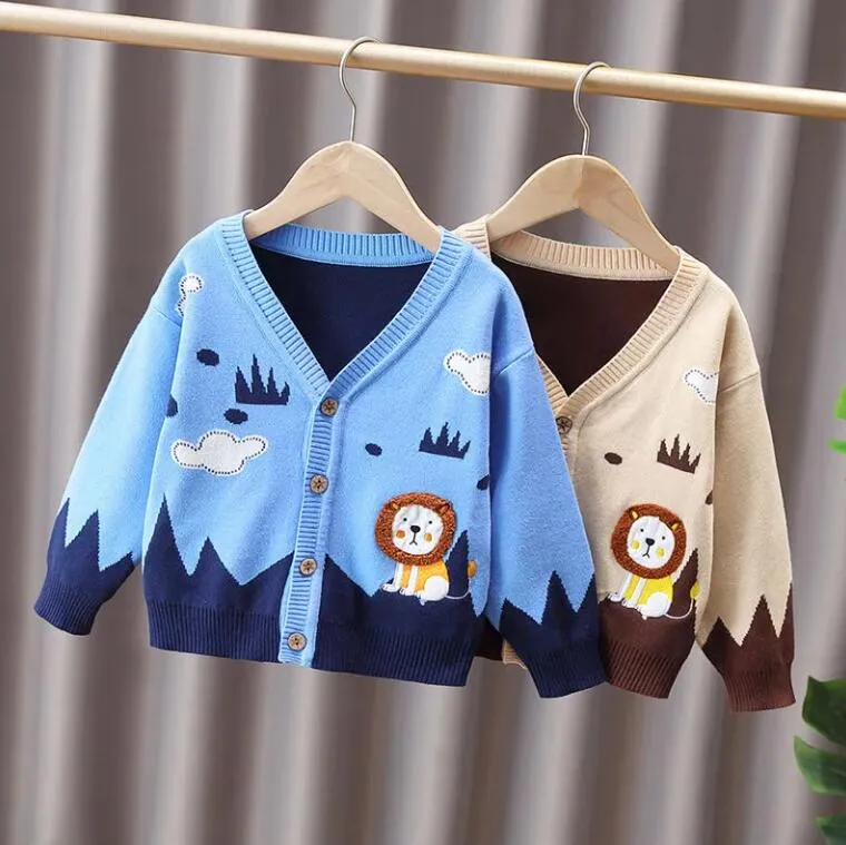 Dzieci Designer Ubrania kreskówka Lion Cardigan Baby Boy Girl Sweters Bear Knitwear Jumper Płaszcz B114