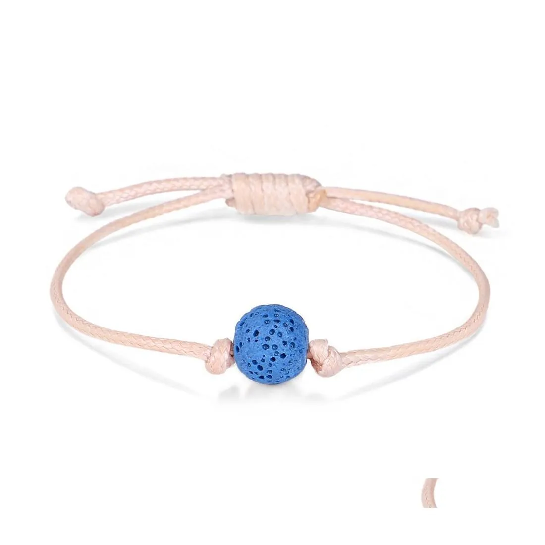 Brins de perles 10 mm Colorf Lava Stone Bead Strand Bracelet DIY Huile Essentielle Par Diffuseur Beige Corde Tressée Amant Amitié Brace Dhdnk