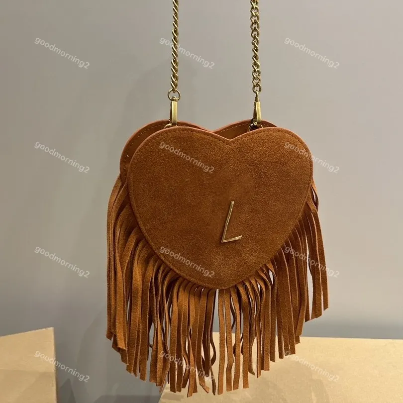 Dam Kedja Handväska Mode Axelväskor Kärlek Dam Crossbody Tofs Hjärtväska Plånbok Handväskor Läderplånböcker Designer myntväska