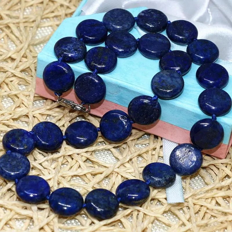 Ketens trendy natuurlijke apis lazuli steen 12 mm mode mooie ronde cake munt kralen ketting maken 18inch my5273