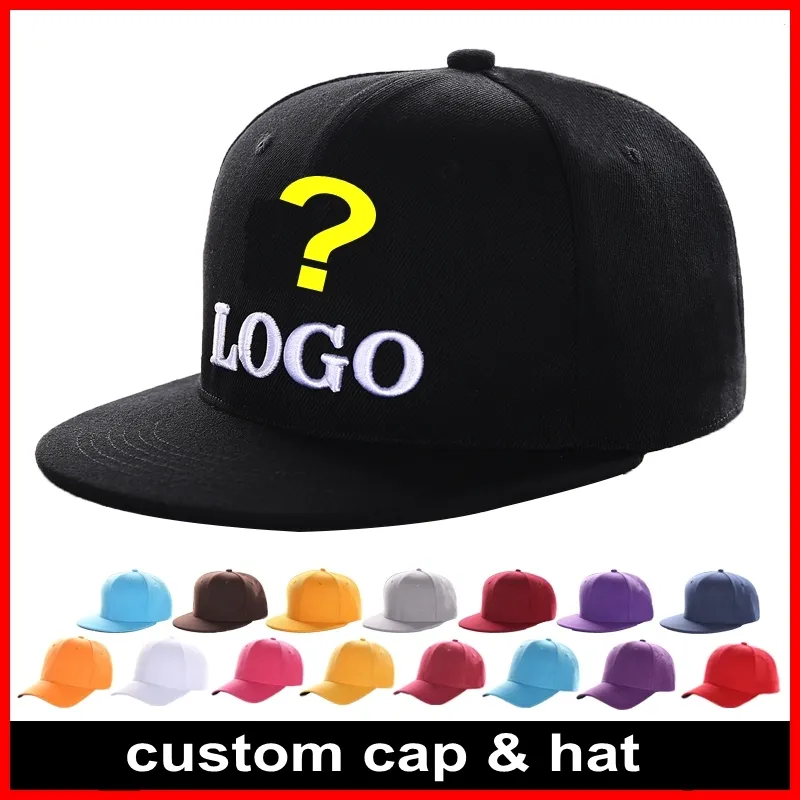 Custom Hats Caps Flat Brimmed Fitted Hip Hop Snapbacks Hats Curved Caps Adjustable Bucket Hat Embroidery Printing Logo Adult Men Women Kids Size