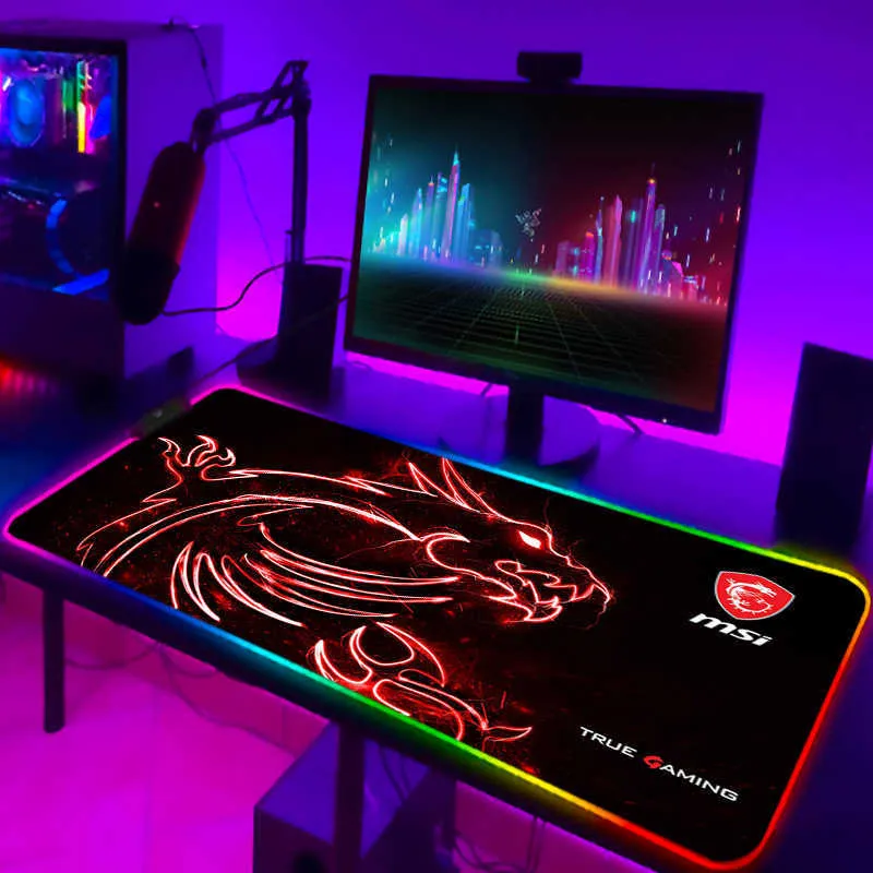 Tapis de souris Repose-poignets Tapis de bureau Tapis de souris Gamer MSI Tapis de souris Tapis de souris de jeu RVB Accessoires de jeu Pc Gamer Tapis complet Bureaux d'ordinateur DIY LED Mausepad T230215