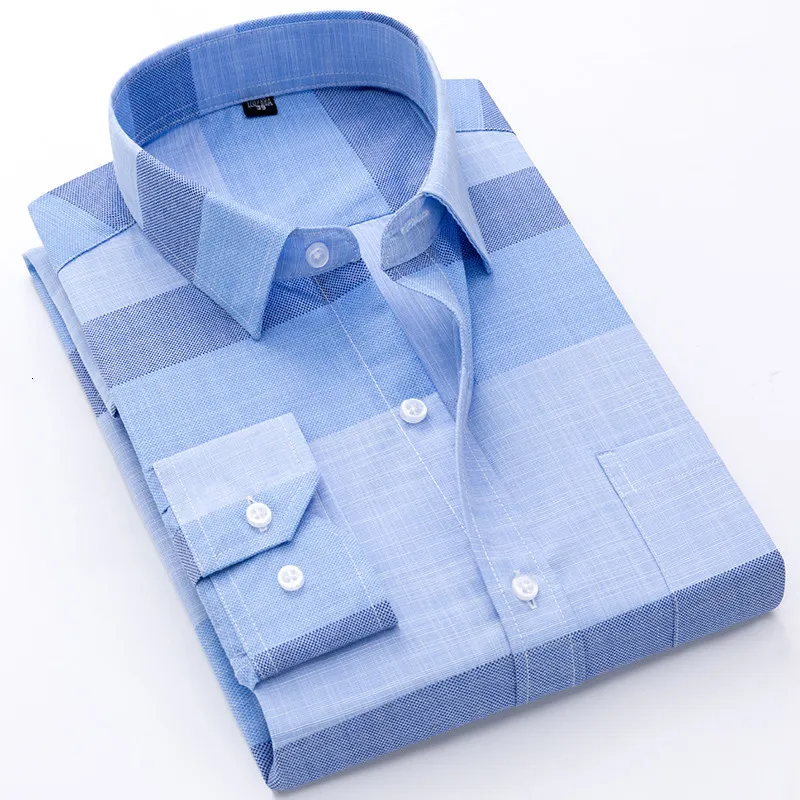 Chemises habillées pour hommes Marque Hommes À Manches Longues Formel Classique Plaid Casual Doux Confortable Poche Unique Boutonné Jeune Camisa Social 230216