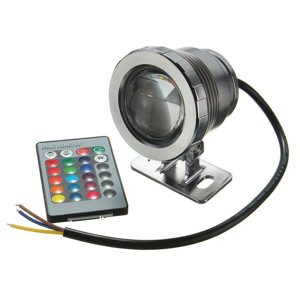 Vattentät LED undervattensljus 16 Färgbyte RGB LED Pool Pond Fountain Lamp 10W 12V RGB strålkastare med 24Key IR -fjärrkontroll