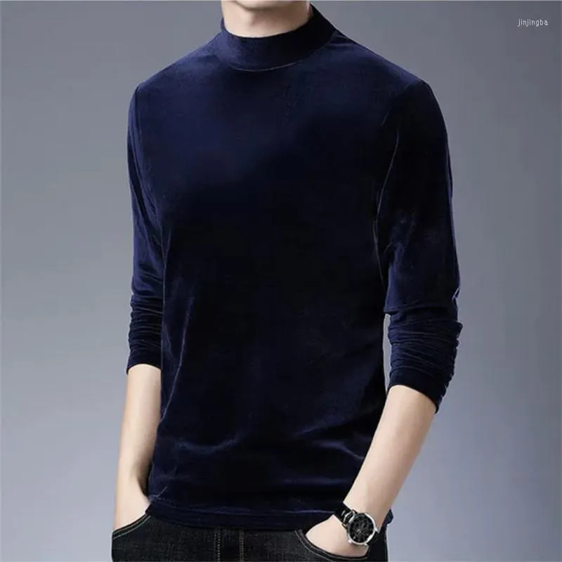 Men's T Shirts Chic 2023 Elastic Velour Mens T-Shirt Autunm Winter Plus Size Long Sleeve Half Turtleneck Velvet Shirt Tops M-8XL Brand Tees