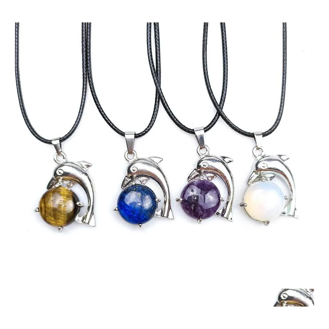 Hangende kettingen 22x30mm natuursteen kristallen ketting dolfijnvorm ronde amethist blur kwarts chakra genezende sieraden voor vrouwen d dhszw