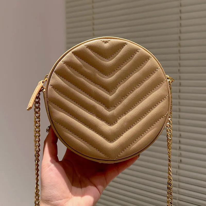DHgate Designer Round Camera Bag Chevron Quilted Grain Vinyl in Frances Luxury Embossed Leather Crossbody Chain Strap Pouch Handbag for Women Bags Luggage Accessories