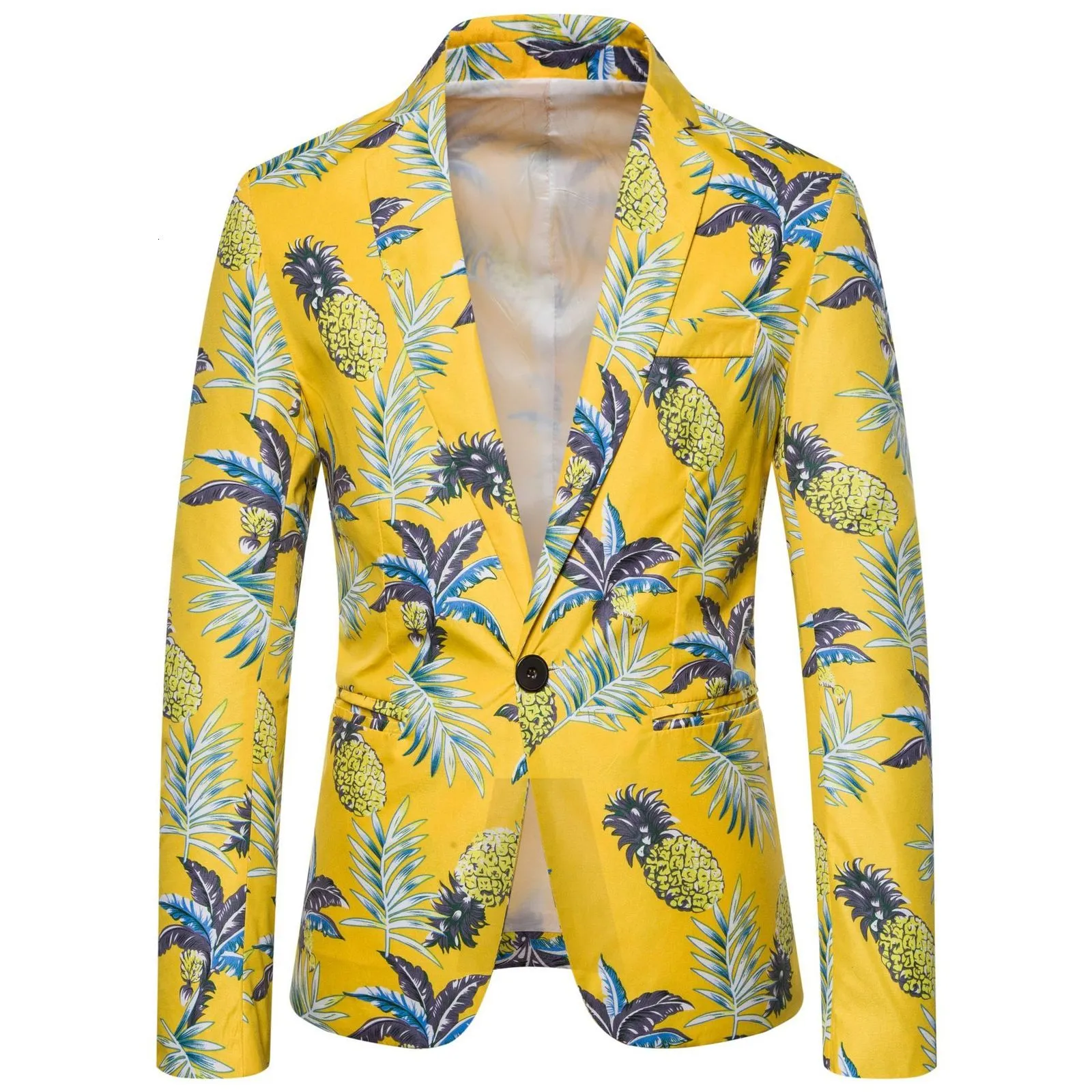 Costumes pour hommes Blazers PARKLEES Ananas Imprimé Hommes Blazer Slim Fit Un Bouton Casual Vacances Plage Blazer pour Hommes Hawiian Style Costumes Veste Manteau 230216