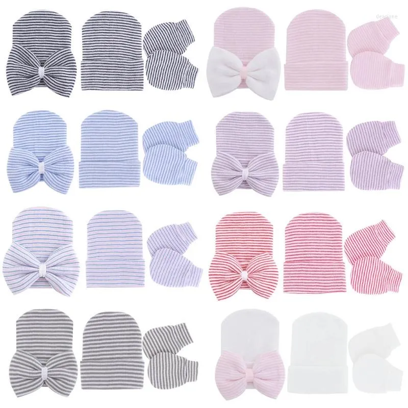 Hattar baby anti repande mjuka bomullshandskar bowknot hatt set spädbarn födda mantens beanies cap kit för 0-1 år gamla småbarn