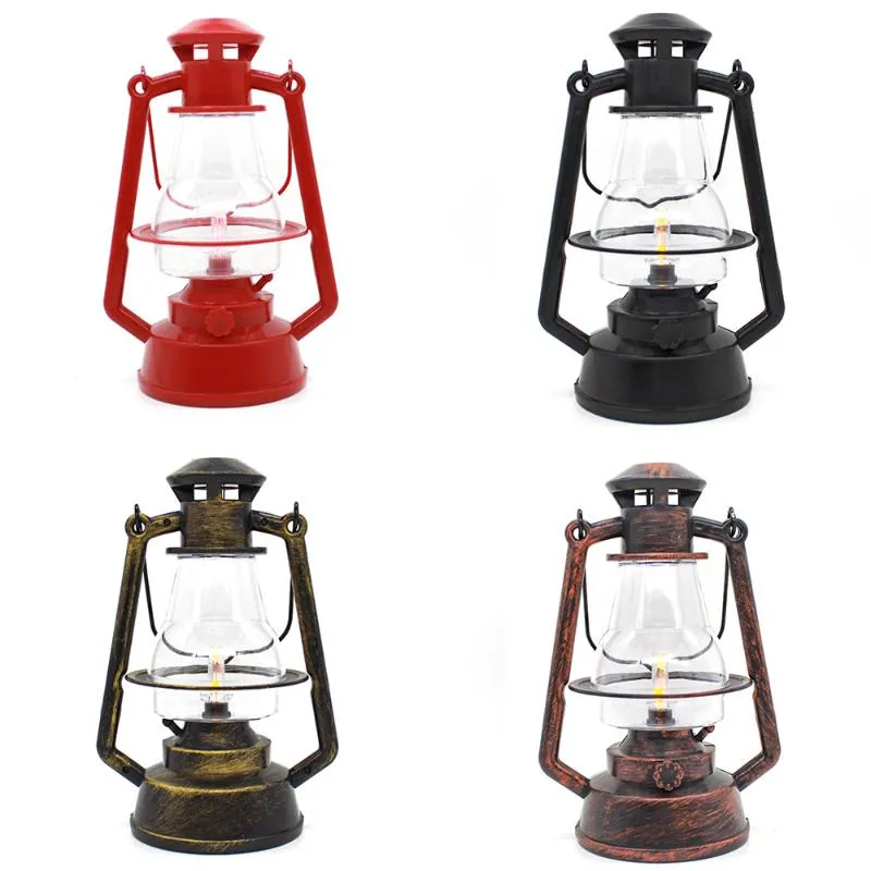 Lanterne portatili Lanterna vintage Luce da campeggio Alimentata a batteria LED Candela Fiamma Lampada a olio per tenda bianca calda Decorazione per la casa delle vacanze