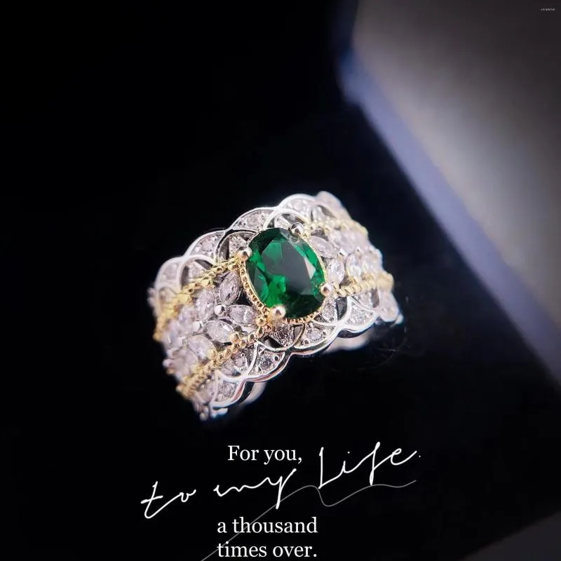 Cluster Rings Vintage Emerald Diamond Ring 925 Sterling Silver Party Wedding Band For Women Bridal Engagement Jewelry Birthday Gift