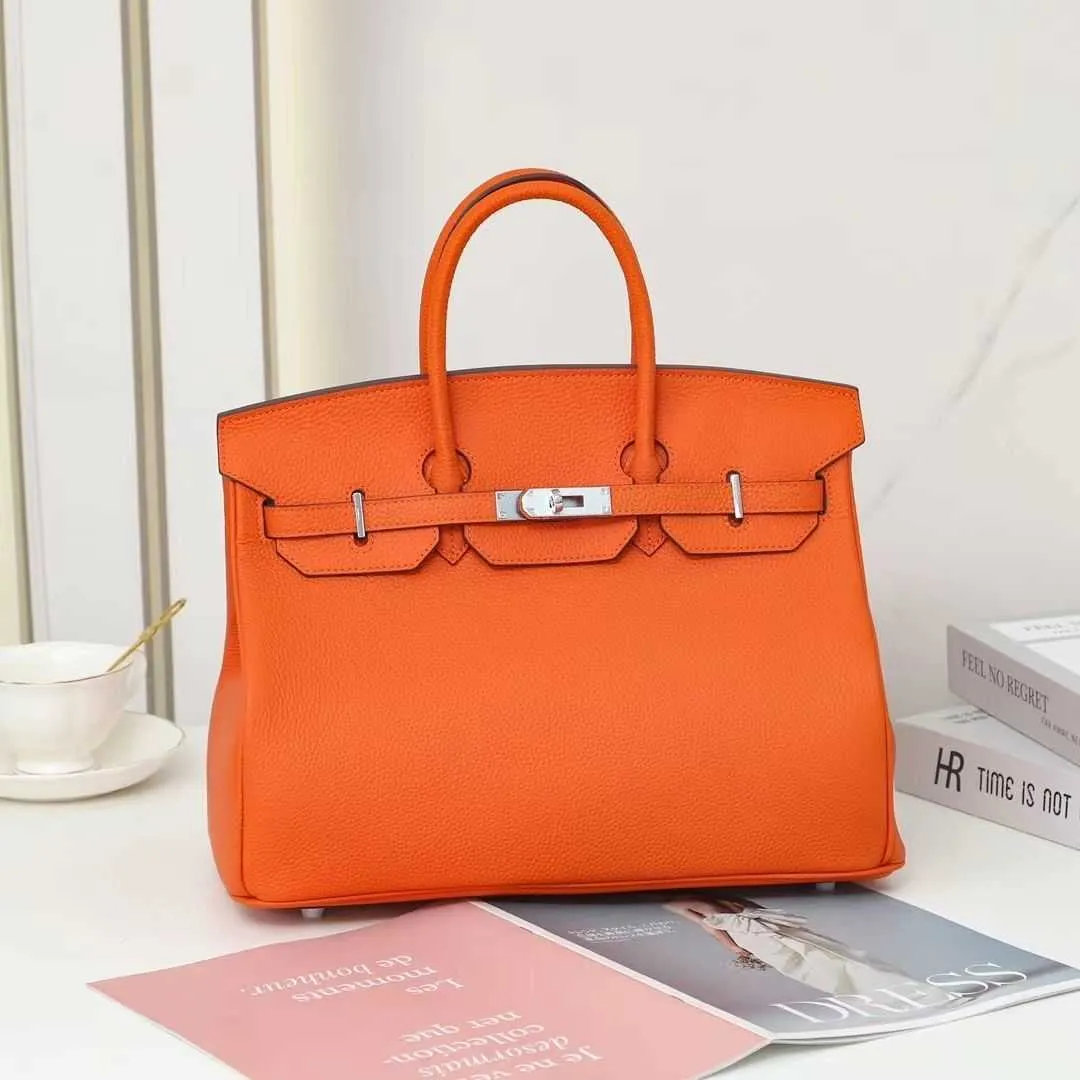 DHgate Handmade Cowhide Birkins Bag 35cm Silver Buckle Oversized Leather Shoulder Bag Bags Luggage Accessories