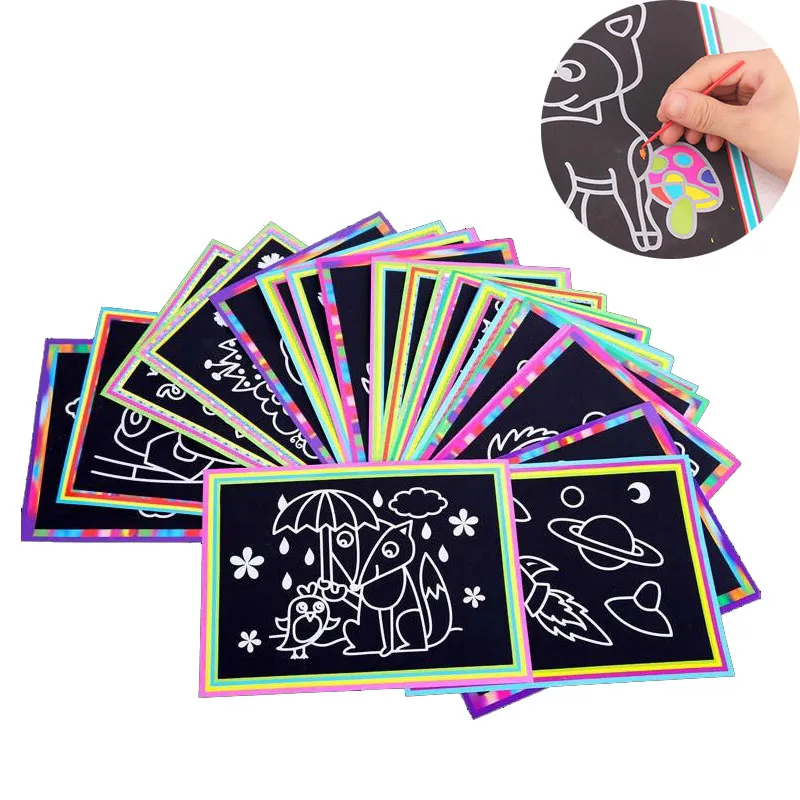 Magic Color Rainbow Scratch Art Paper Card Set with Graffiti