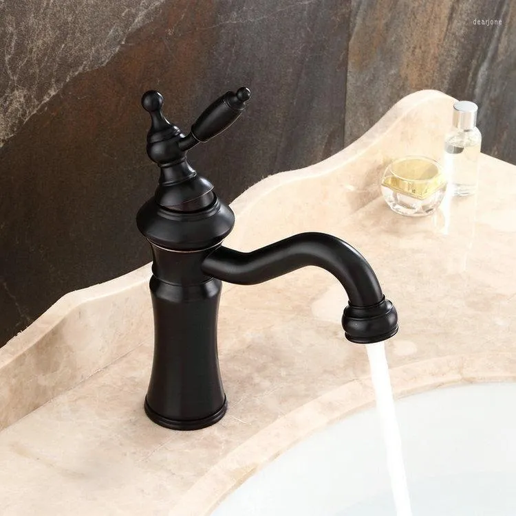 Banyo Lavabo muslukları siyah küre tek delikli pirinç musluk mikseri musluk