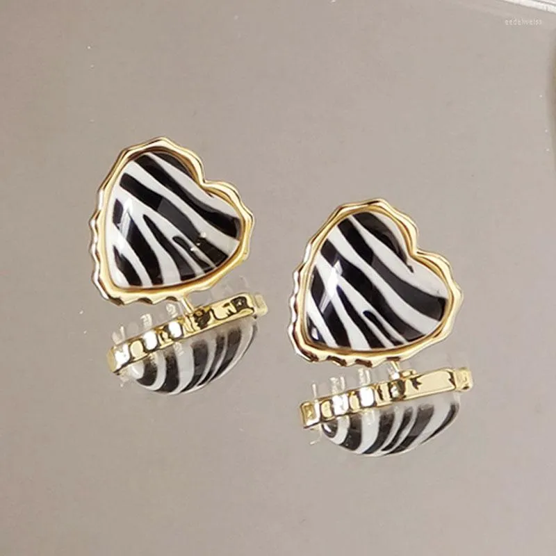 Stud-oorbellen klassieke zwarte witte lijnen zebrastrepen hartvormige voor vrouwen temperament mode sieraden oor accessoires e160