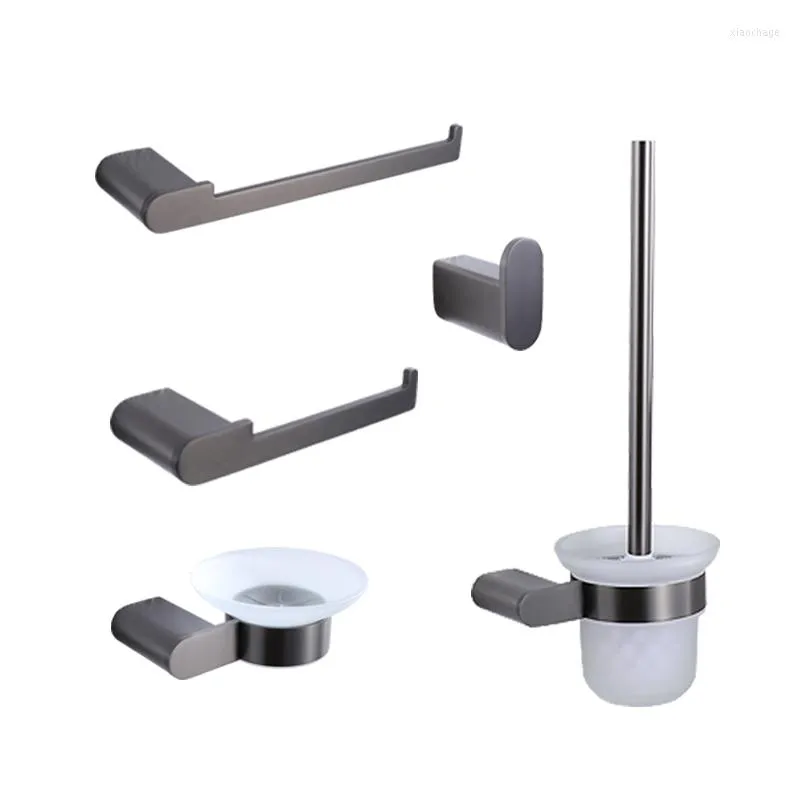 Bath Accessory Set Stainless Steel 304 Bathroom Accessories Towel Hanger Robe Hook Toilet Paper Brush Holder Ring Soap Dish Gunmetal