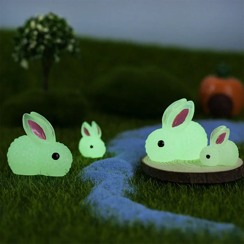 Miniature Rabbit Glowing Figurines Garden Fairy Decoration Luminous Cute Micro Landscape Accessories