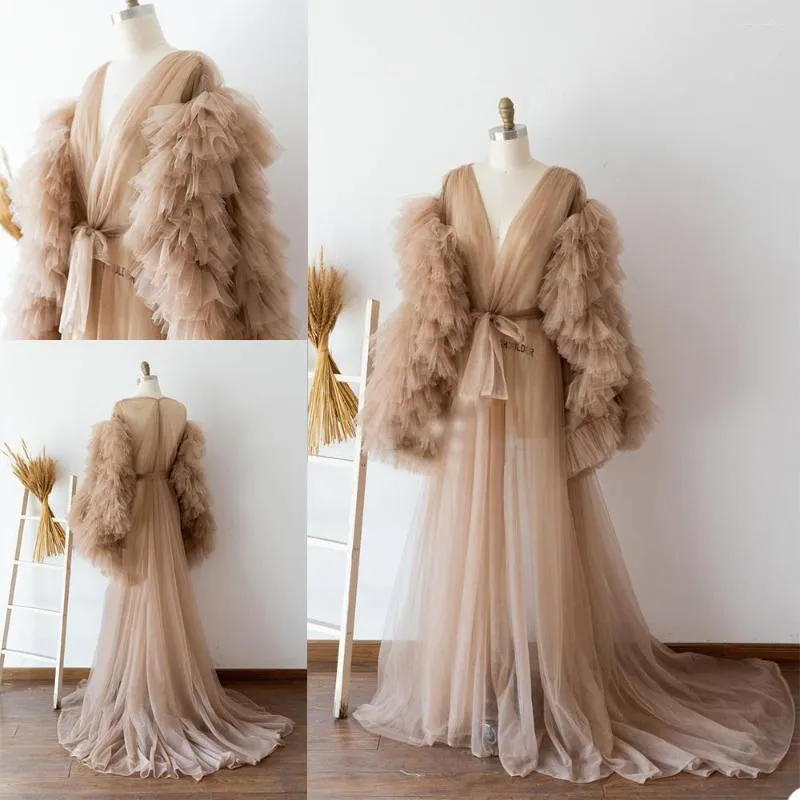 Robe de demoiselle d'honneur maternité col en V robe pour femmes enceintes dentelle Tulle femmes Po accessoires Designer manches Maxi grossesse Shoot