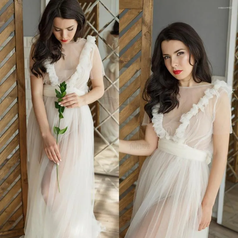 Sukienka druhna tiul iluzja Kobiet Batgown Jewel Neck Bridal Boshope Wedding PROM PROMET Boshrobes Pyjams Szaty Pajama