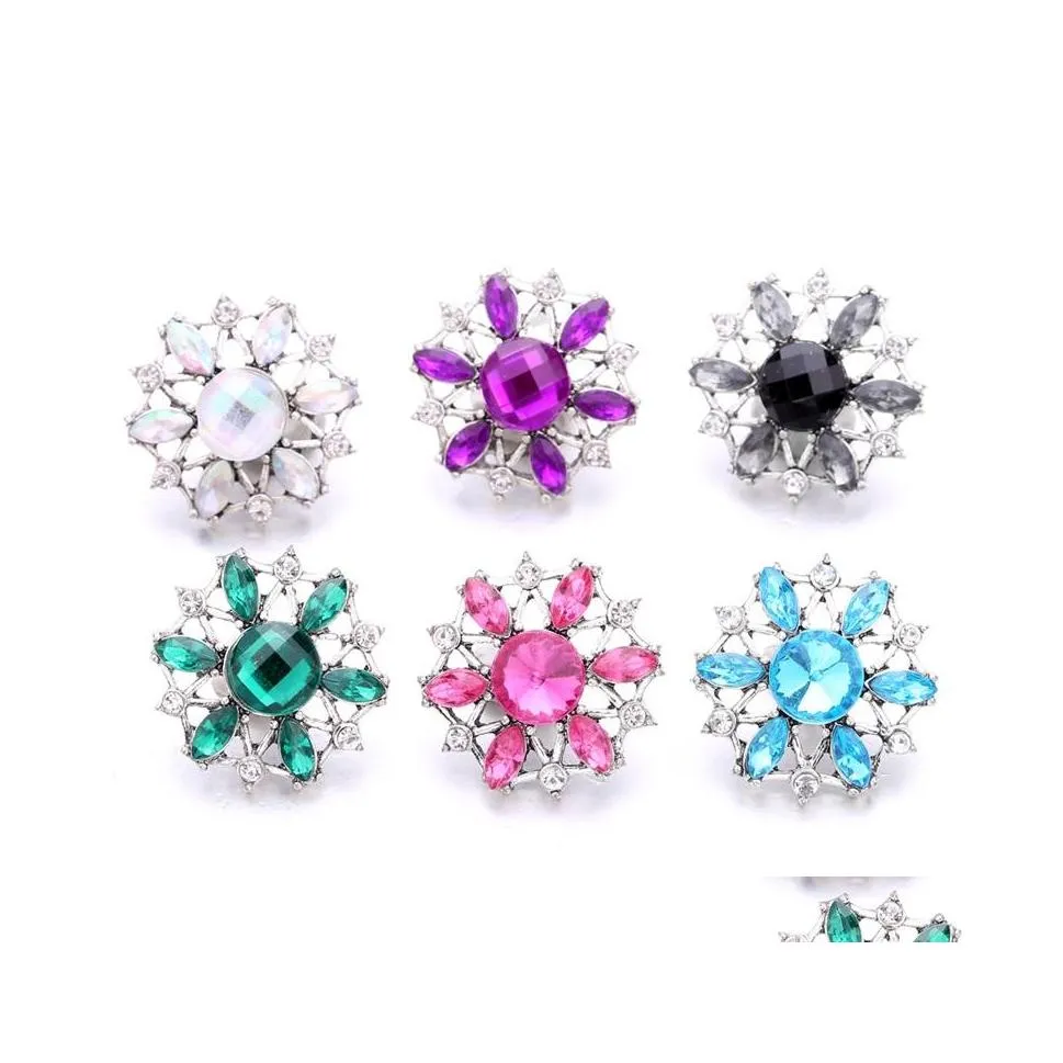 Charms all'ingrosso Crystal Sier Colore Bottone a pressione Donna Risultati dei gioielli Strass cavo 18Mm Bottoni automatici in metallo Bracciale fai da te Drop Dhktc