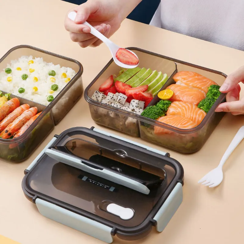 Lunch Boxes Kitchen Work Student Outdoor Activities Travel Microwave Heating Food Container Plastic Bento Storage Snacks 230216