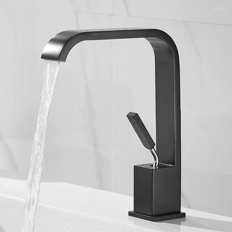Bathroom Sink Faucets Waterfall Basin Faucet Black Single Handle White Brass Deck Mounted And Cold Washing Mixer Taps