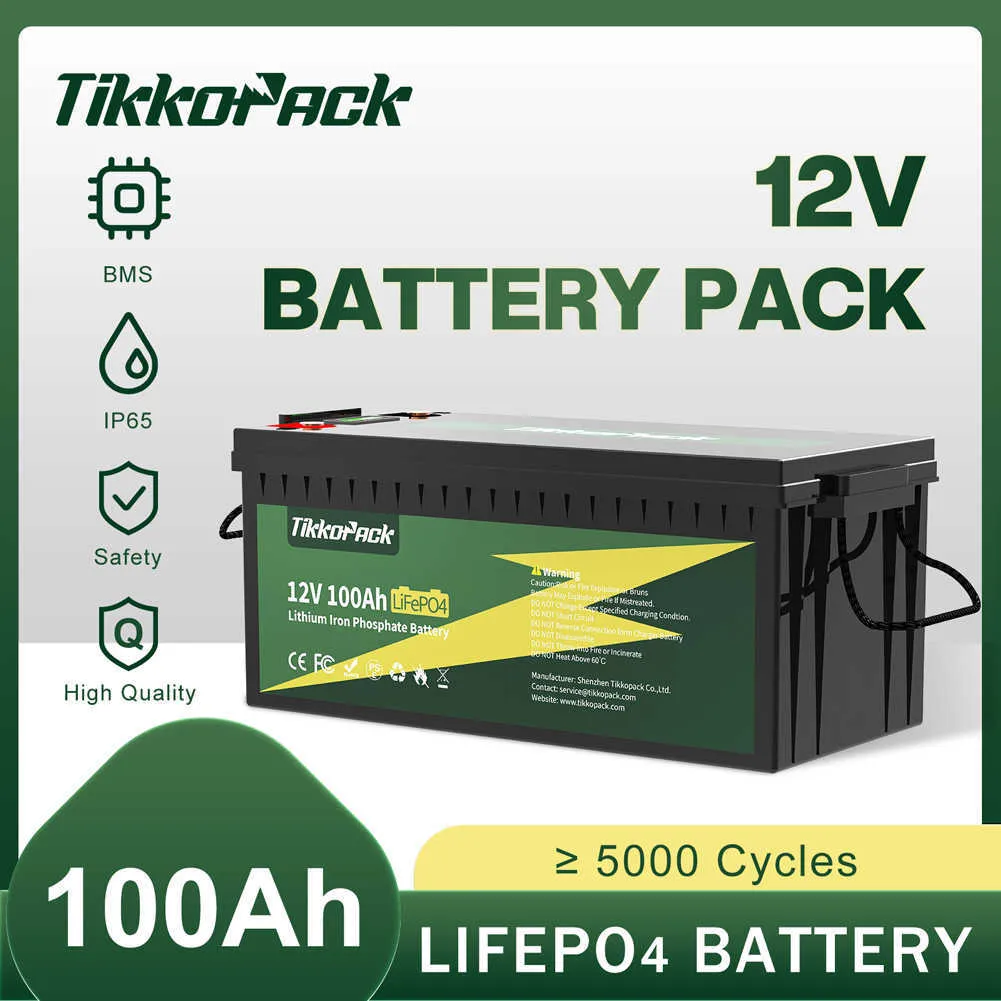 Tikkopack 12V 100AH ​​Lithium Bateric Pack Connector Wbudowane BMS 4S 100A 5000 Cykl LifePo4 ogniwa ładowane dla układu słonecznego
