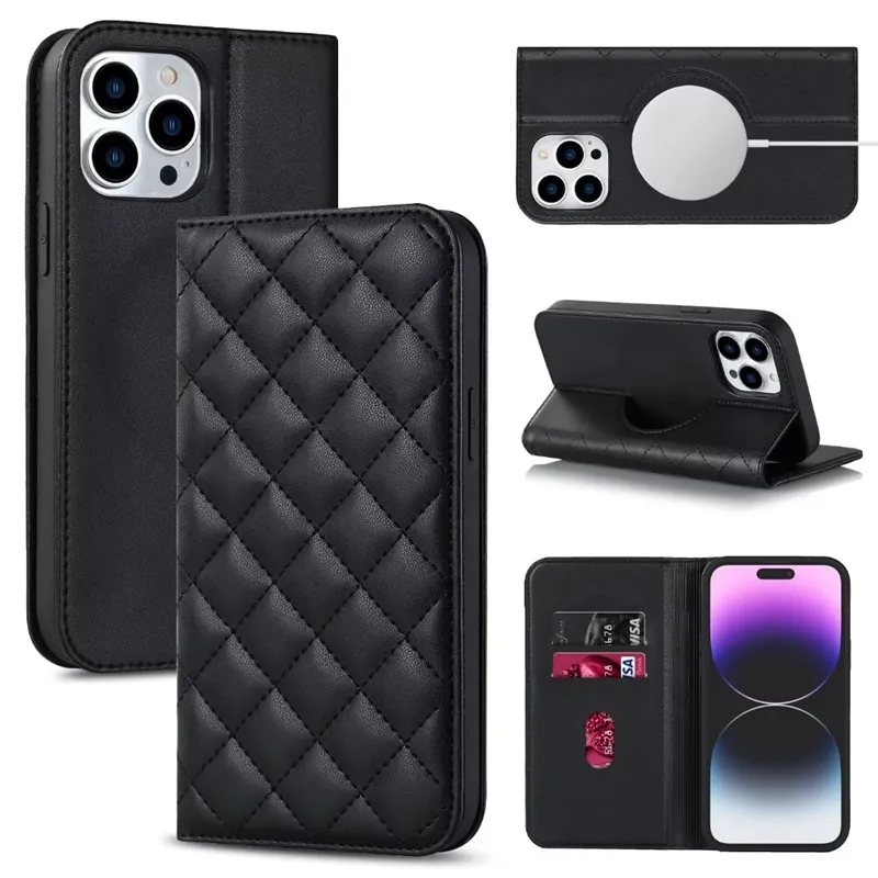 Suck Closure Leather Wallet Wallet for iPhone 14 Pro Max Plus 13 12 بطاقة ائتمان فتحة الحامل