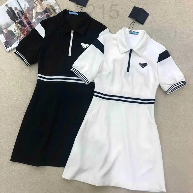 Casual Dresses Designer Fashion Women Short Skirt Waist for Spring Summer Sports Style Button Zipper Loose Dress White Black S-L 3BKB