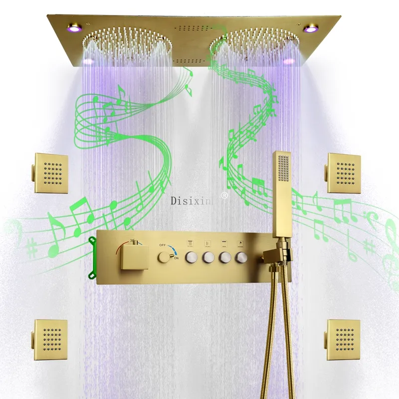 Sistema doccia a led musicale Soffione doccia a pioggia e nebbia da 620 * 320 mm con asta di controllo del flusso d'acqua Rubinetto doccia termostatico