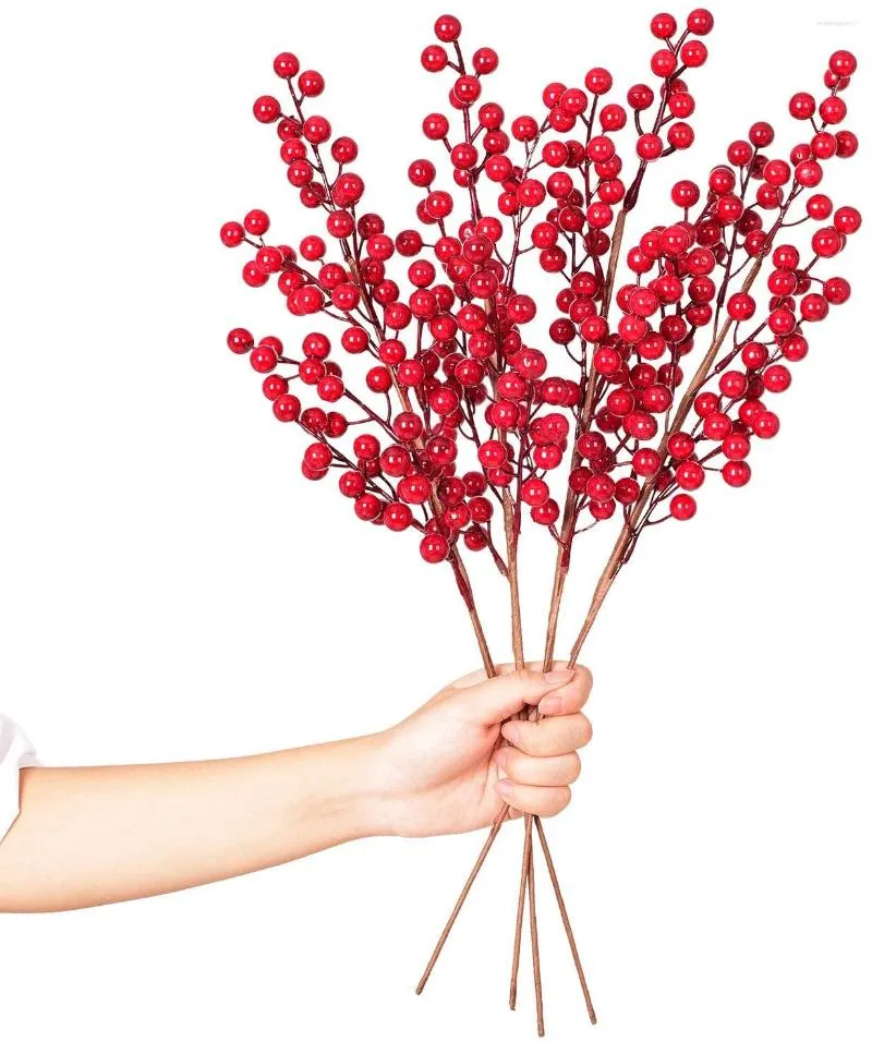 Fleurs décoratives 5PACK Tige de baies rouges artificielles Branche de houx de Noël pour les vacances Année de Noël Maison Table Vase Weding DIY Artisanat Décor