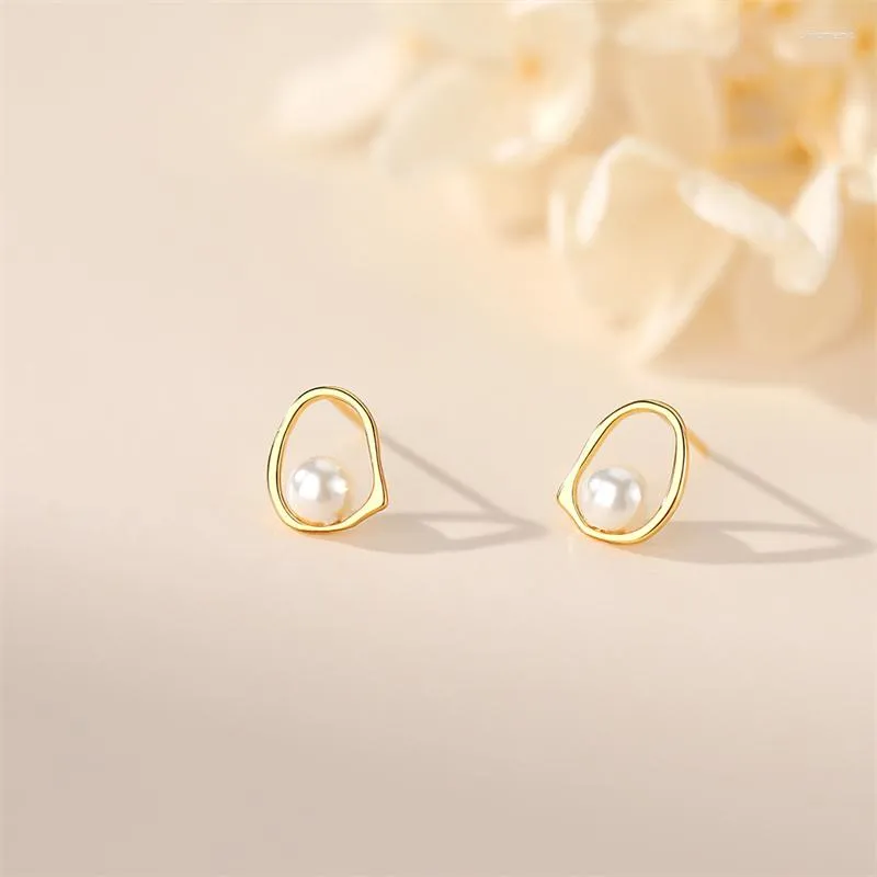 Stud Earrings 925 Sterling Silver Geometric Hollow Pearl For Women Retro French Personality Wedding Party Jewelry Accessories