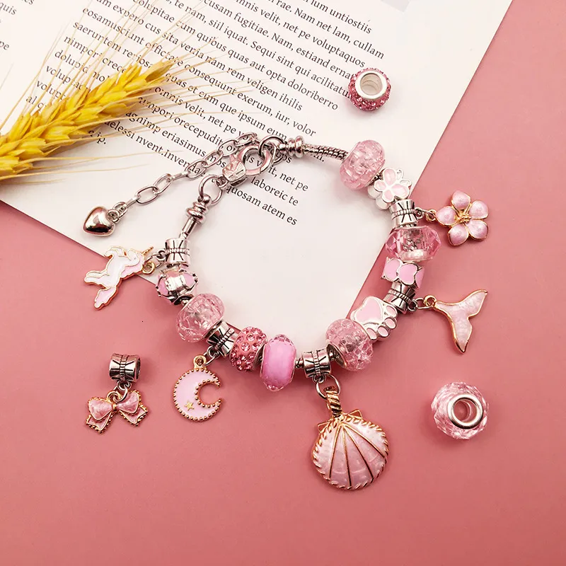 Jewelry Making Kit Charm Bracelet Necklace Present Alloy Beads Set DIY Toys  for Children Bracelets Birthday Gifts for Girls