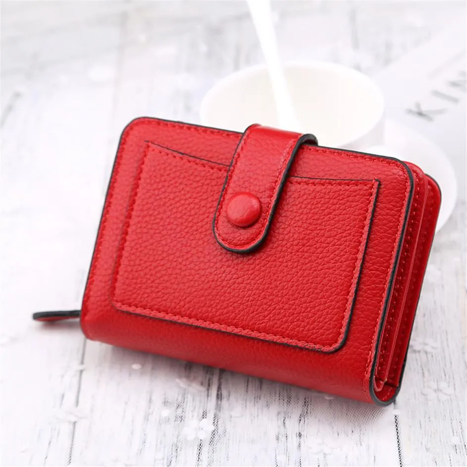 Billeteras marca lujo para mujer 미니 세로 조 Monedero Peque o Rojo y negro tarjetero con cremallera hebilla cuero novedad 2264b