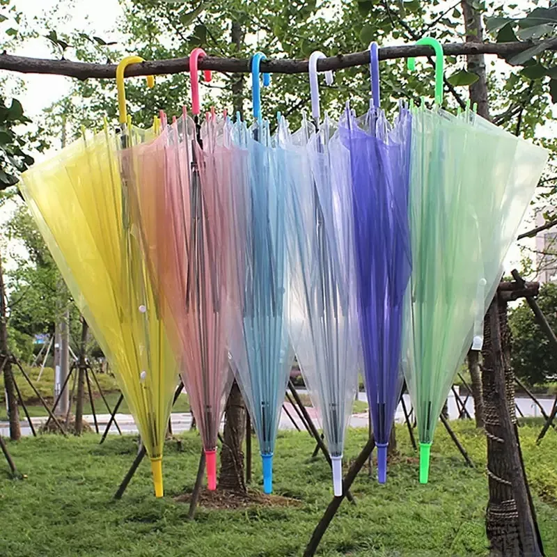 Transparent Umbrella Clear PVC Long Handle Candy Color Umbrellas For 8