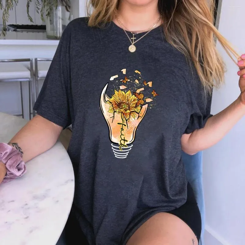 Camisetas de mujer, camisetas de girasol, ropa de mujer con bombilla rota, camiseta Harajuku con gráfico Grunge para mujer, camiseta de manga corta para mujer