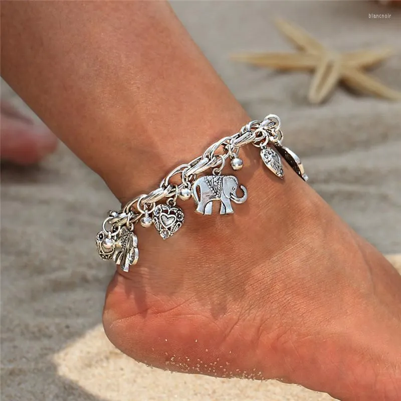 Anklets Boho Elephant Chain For Women Metal Silver Gold Color Heart Charms Bracelet On The Leg 2023 Fashion Jewelry