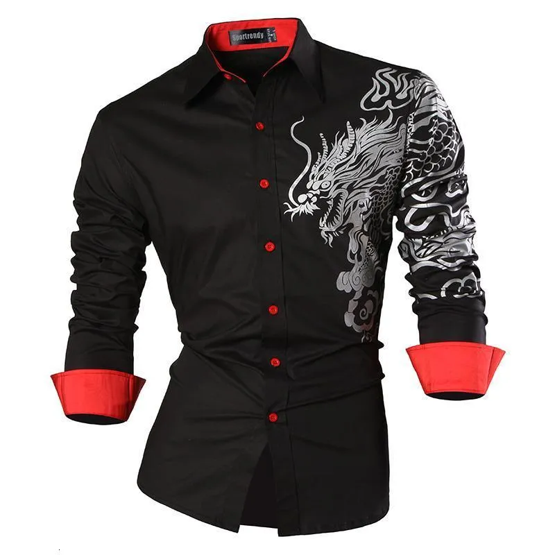 Men's Casual Shirts Sportrendy Men's Shirt Dress Casual Long Sleeve Fashion Dragon Stylish JZS041 230215