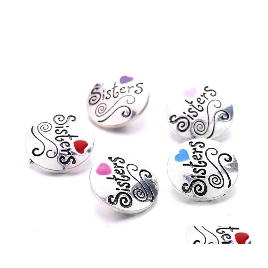 Charms Vintage Snap Button Sisters Friendship Women Jewelry Findings Painting Heart 18Mm Metal Snaps Buttons Diy Bracelet Jewellery Dhdma