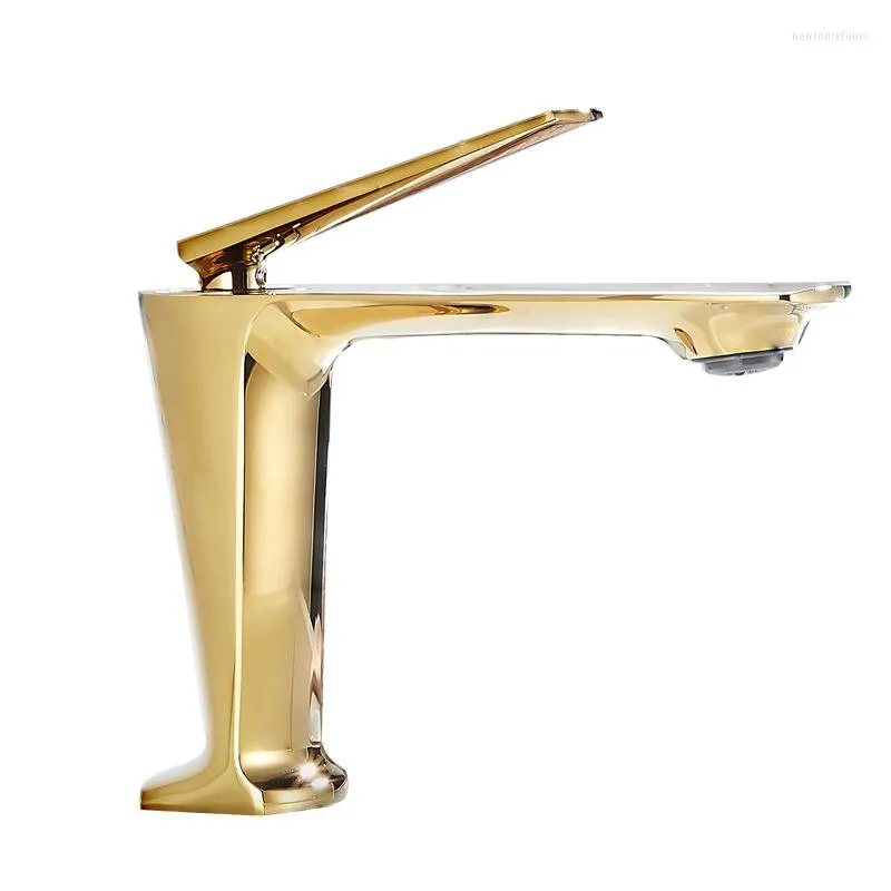 Bathroom Sink Faucets 1PC Light Luxury Simple Brass Bright Gold Basin Faucet Washbasin Wash And Cold Tap