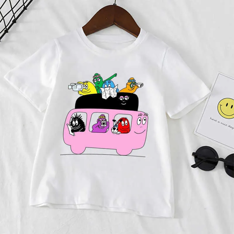 Camisetas novas dos desenhos animados infantis barbapapa cate roupas para crianças 2021 impressão verão kawaii camiseta de manga curta topsooo5162 j230216