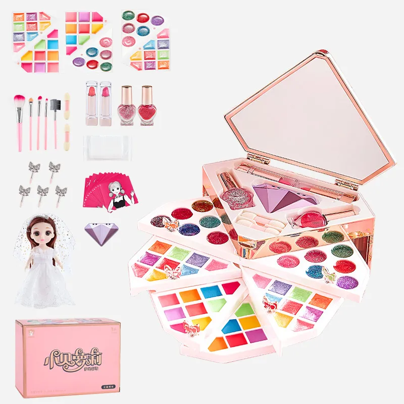 Beauty Fashion Girl Makeup Toy Kids Play Play Glitter Diamond Cosmetics Bag Doll Associory Princess مجموعة 6 سنوات للعبة للأطفال 230216