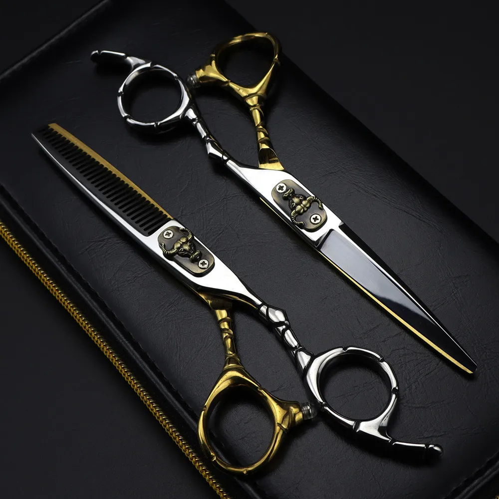 Hair Scissors professional Japan 440c steel 6 inch Bull head hair cutting scissors haircut thinning barber cut shears hairdressing scissors 230215