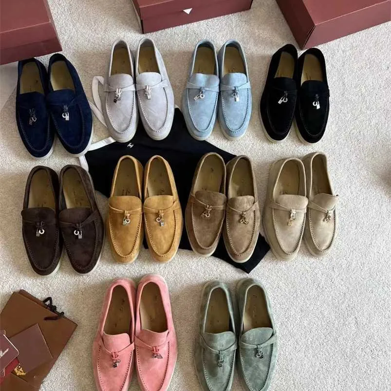 Ontwerper Loropiana Charms Shoes LP Lofo Dames Nieuwe platte hak één voet lederen herfst zachte forens comfortabele ronde teen enkele schoenen