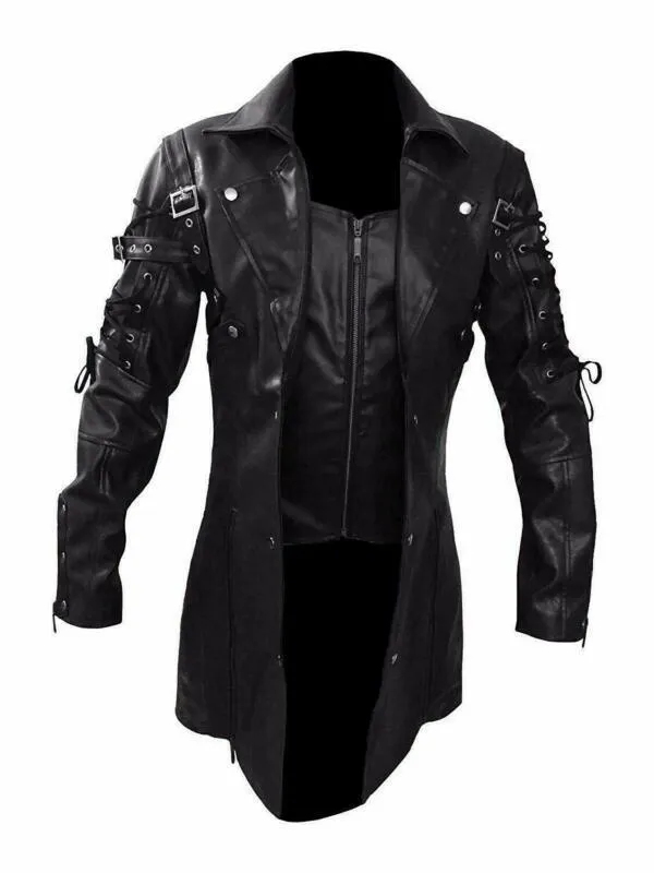 Men's Trench Coats Solid Color Motorcycle EU Size Jacket Trend Casual Steampunk Gothicgothic Leather Maroon Black Coat 230216