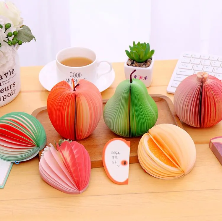 Party Favor Creative Fruit Shape Notes Paper Cute Apple Lemon Pear Strawberry Memo Pad Sticky School Office Supply SN692