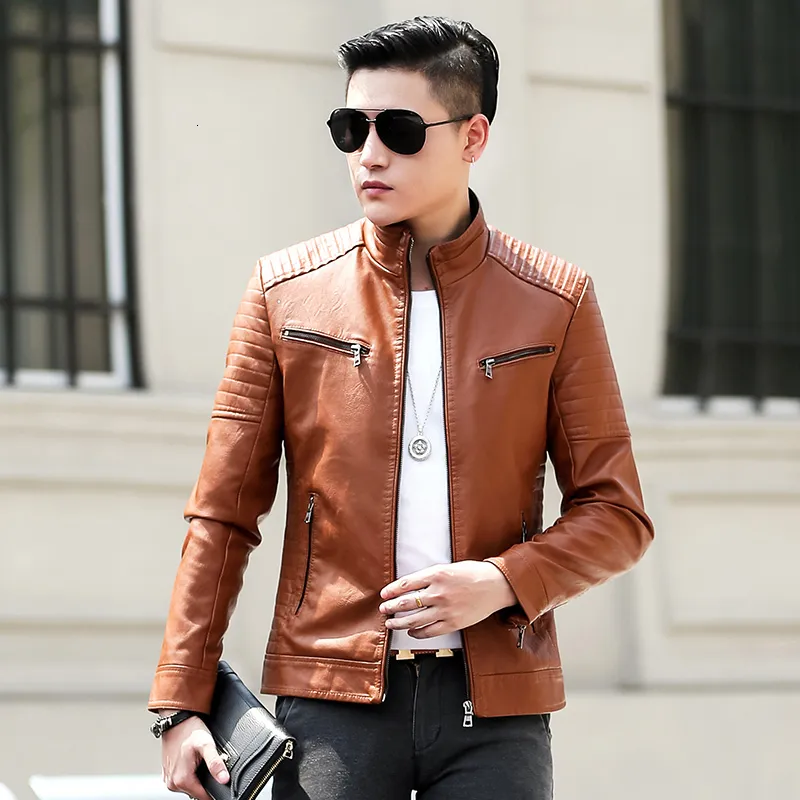 Men's Jackets brand Coat Men Casual Biker Zipper Jackets Male Men's Leather Jacket Brand Slim Fit Motorcycle Leather Jackets Men 230215