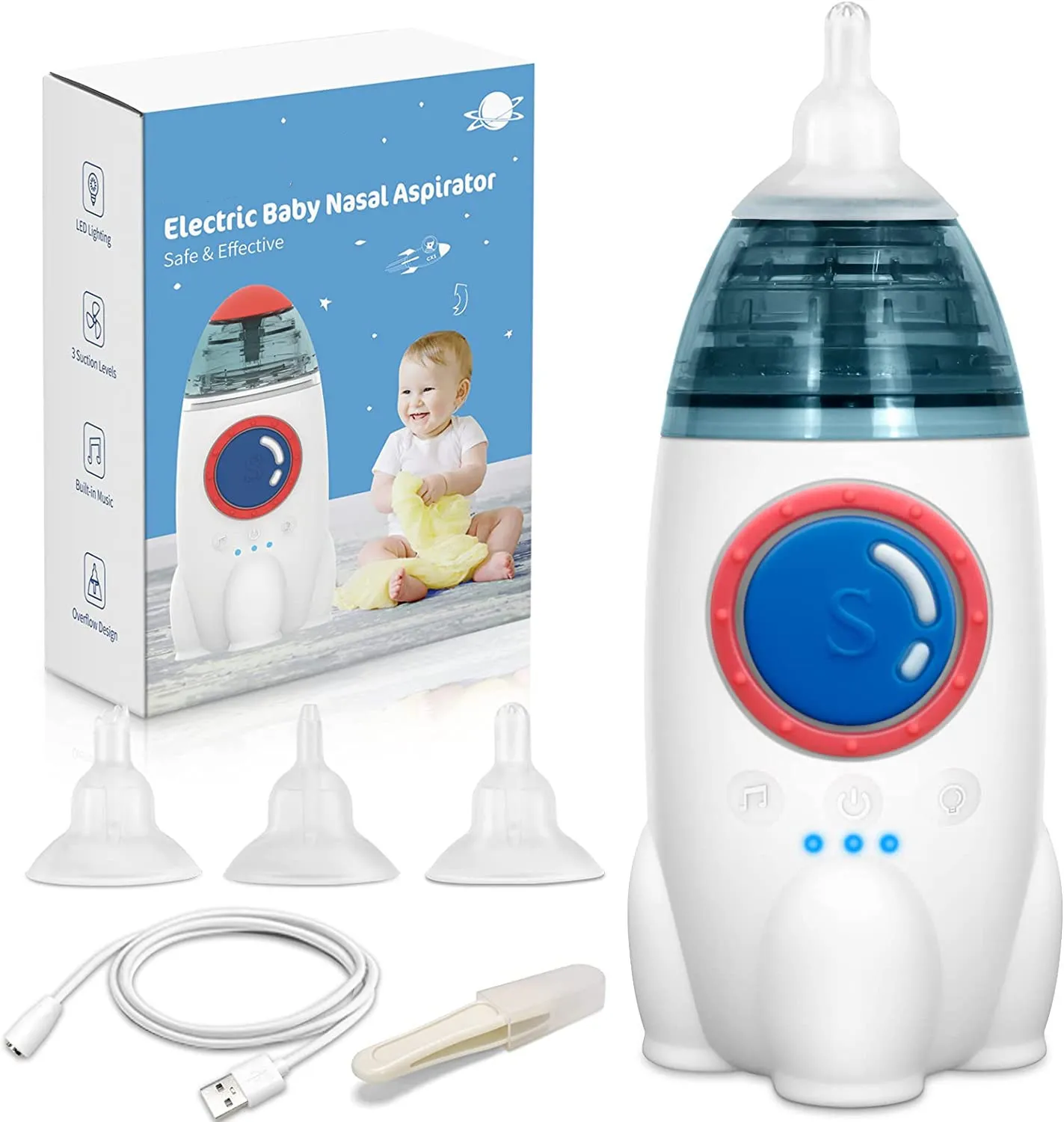 Other Oral Hygiene Top Seller Musical Baby Nose Cleaner Electric Nasal Aspirator for new born kids children with rocket design suction easy hold design